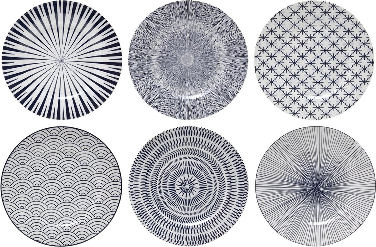 Dinerbord (6 stuks) - Ø27cm - Blauw/Wit - Porselein