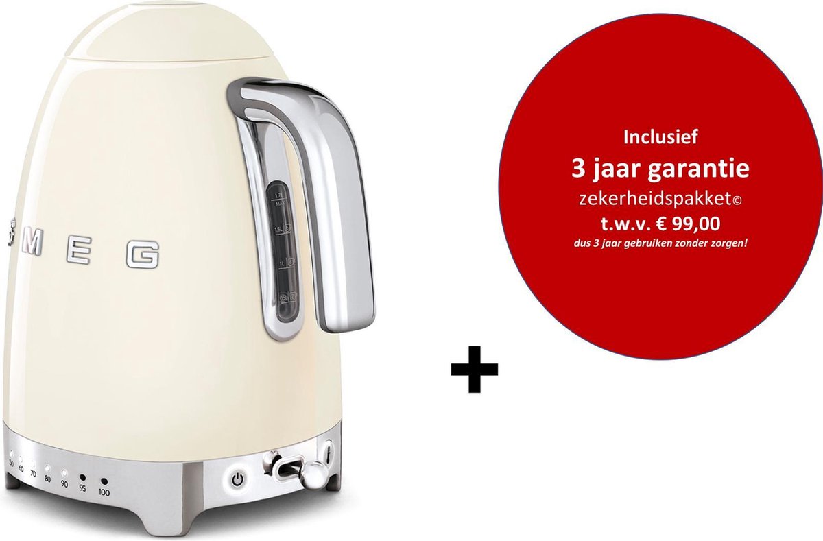 Smeg -  KLF04CREU MkIII - Regelbare waterkoker - Creme - met 3 jaar garantie!