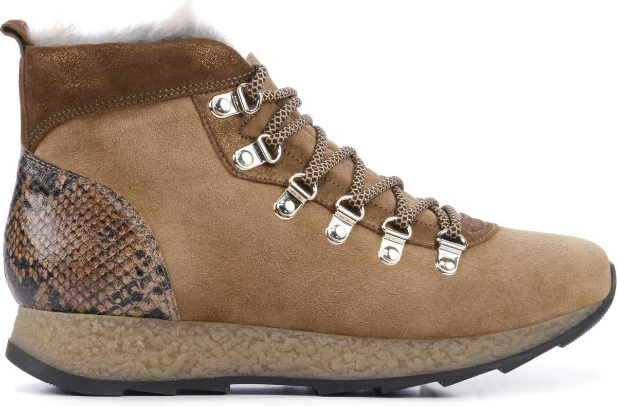 Softwaves Vrouwen Suède Sneakers / Damesschoenen 7.76.05 suede - Cognac - Maat 37