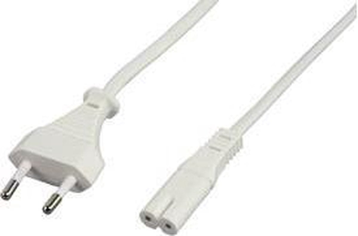 Eurokabel met rechte 8-vormige plug en rechte stekker - wit - 5 meter