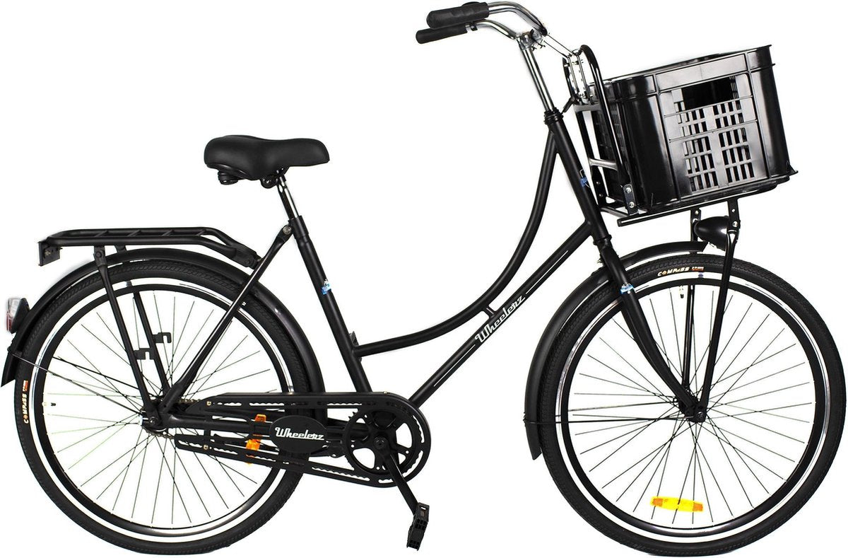 Wheelerz omafiets classic 26 inch matzwart | inclusief voordrager & krat