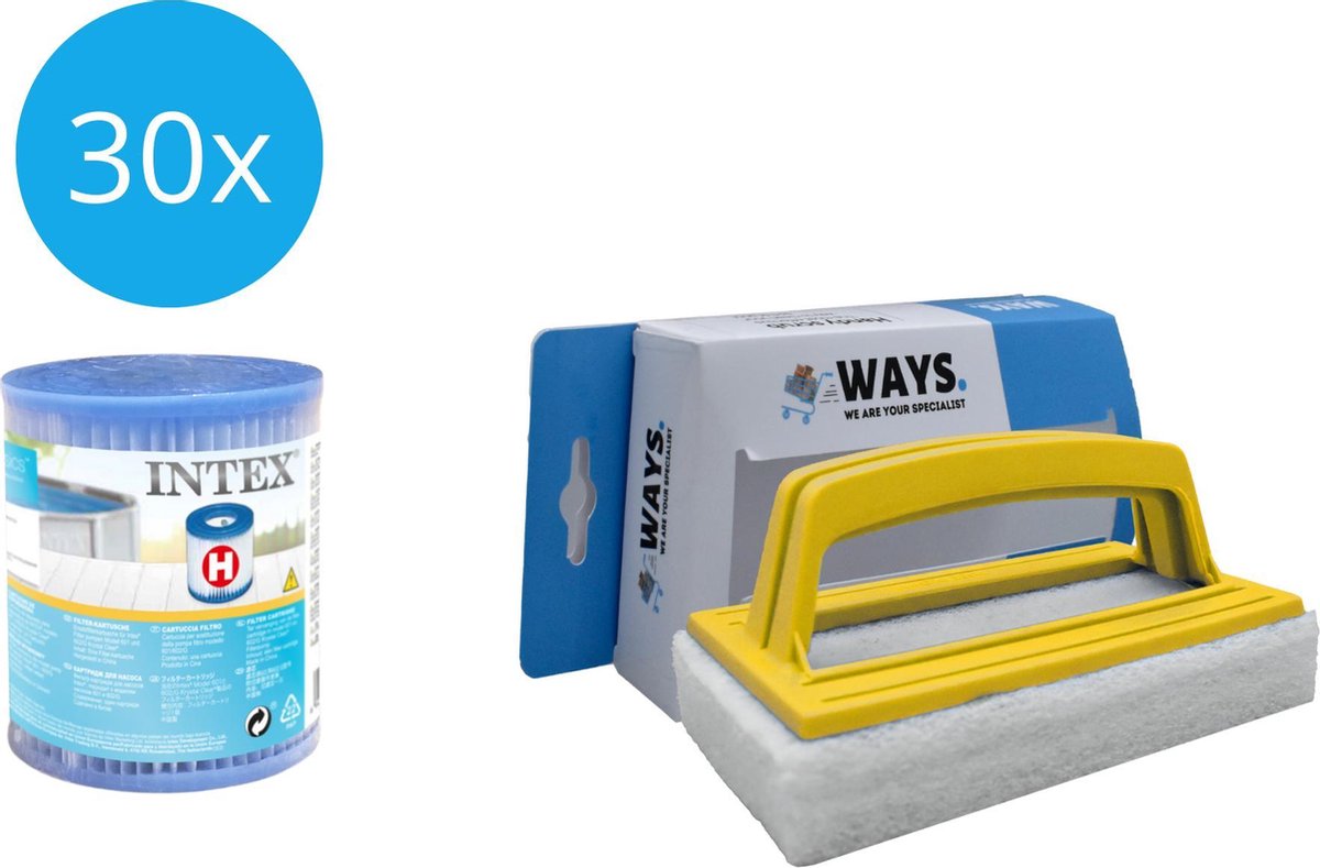Intex - Voordeelverpakking - H filters geschikt voor filterpomp 28602GS - 30 stuks & WAYS scrubborstel
