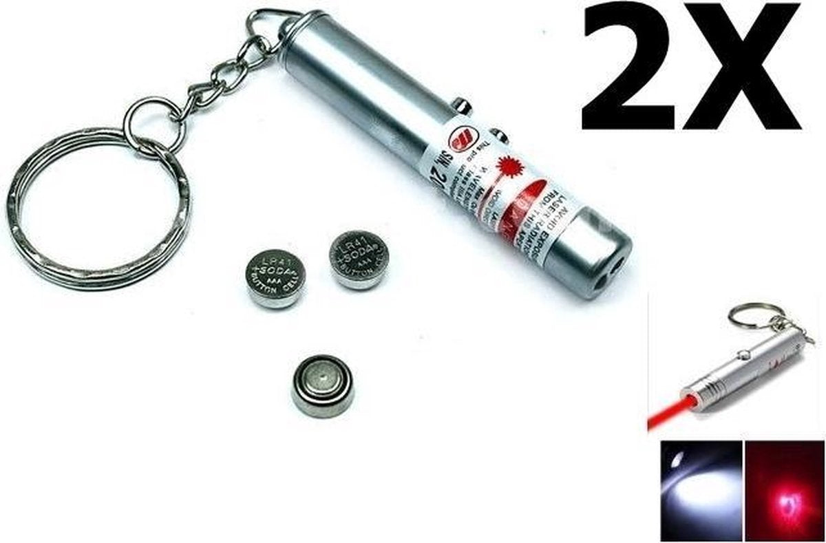 2 Stuks Sleutelhanger 2in1 laserpen + Led Light