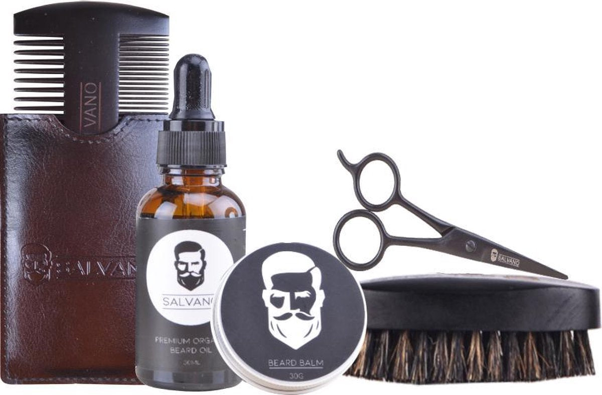 Salvano Baardverzorging set - Baard set - Baardolie - Baard balsem - Baard kam - Baard borstel- Geschenk set - Voor Mannen