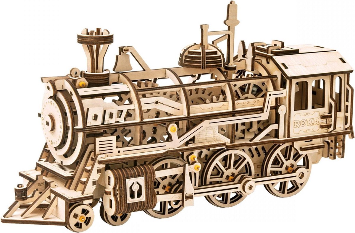 Robotime modelbouwpakket Locomotief hout 370mmx185mmx120mm - Naturel kleur