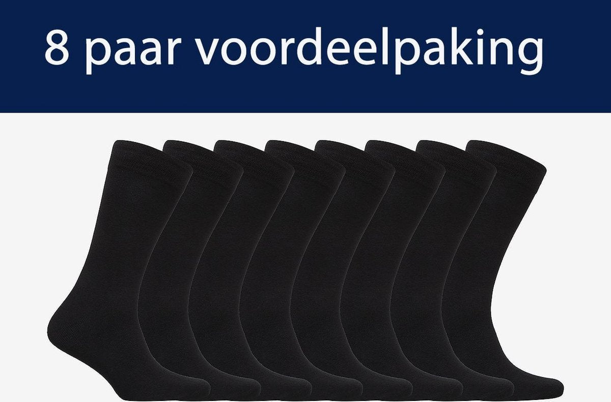 Lucky Bamboe Sokken - 8 paar - zwart  - Natuurlijk Comfortabel  - Naadloos - Gezond - Voor dames en heren