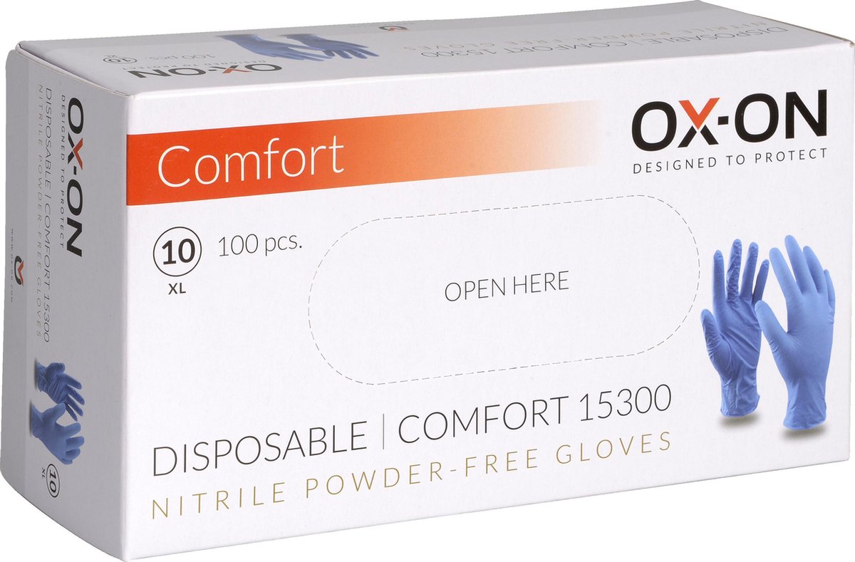 OX-ON Diposable Comfort 15300 nitrile wegwerp handschoenen latex-en poedervrij - blauw - maat XL