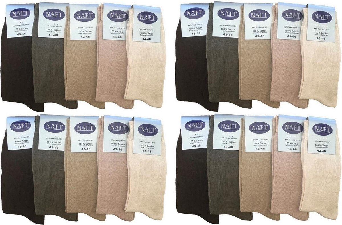 Naft 100% katoenen heren sokken 20 paar beige assorti kleuren maat 43/46