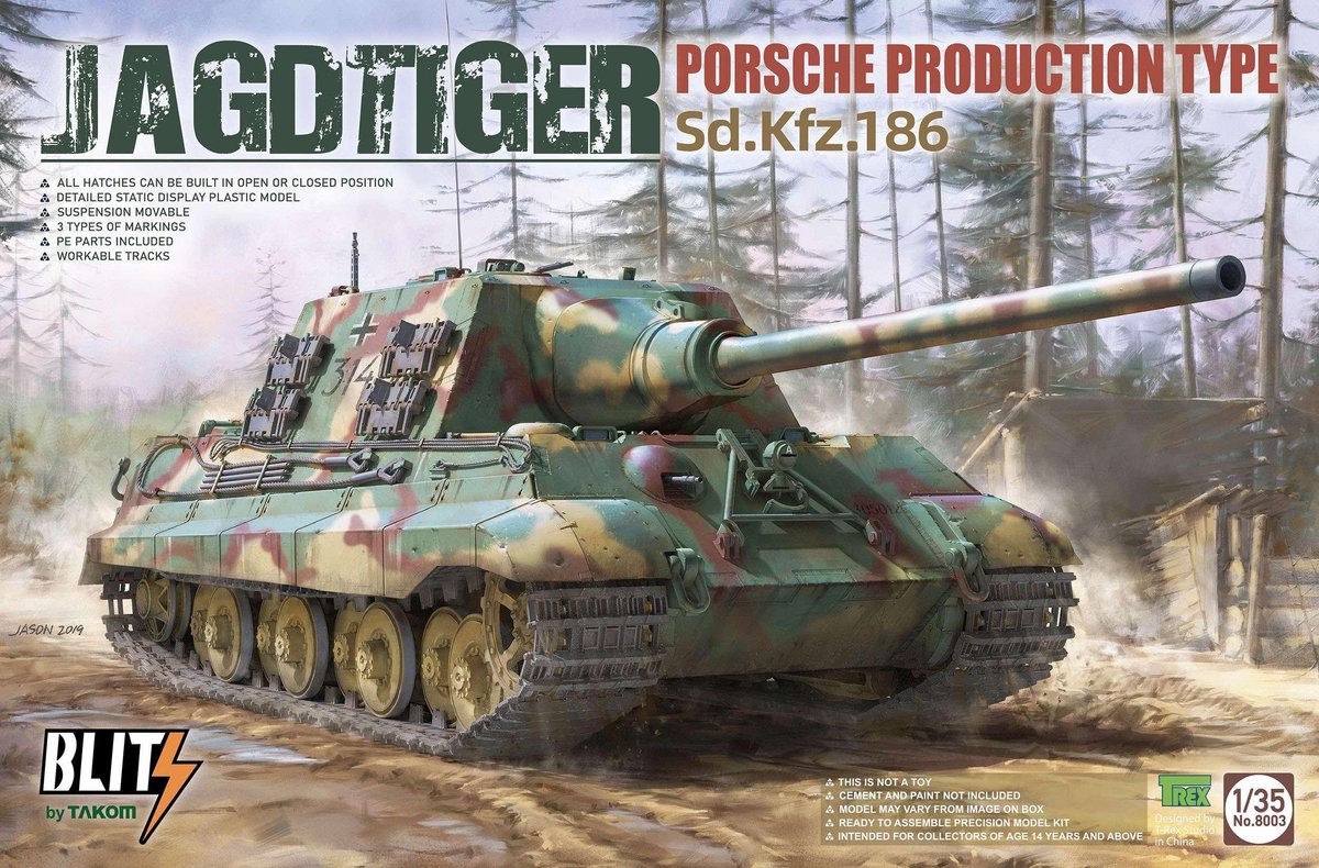 Duitse Tank - Jagdtiger Sd.Kfz.186 Porsche Production type - Takom 8003 modelbouw pakket 1:35