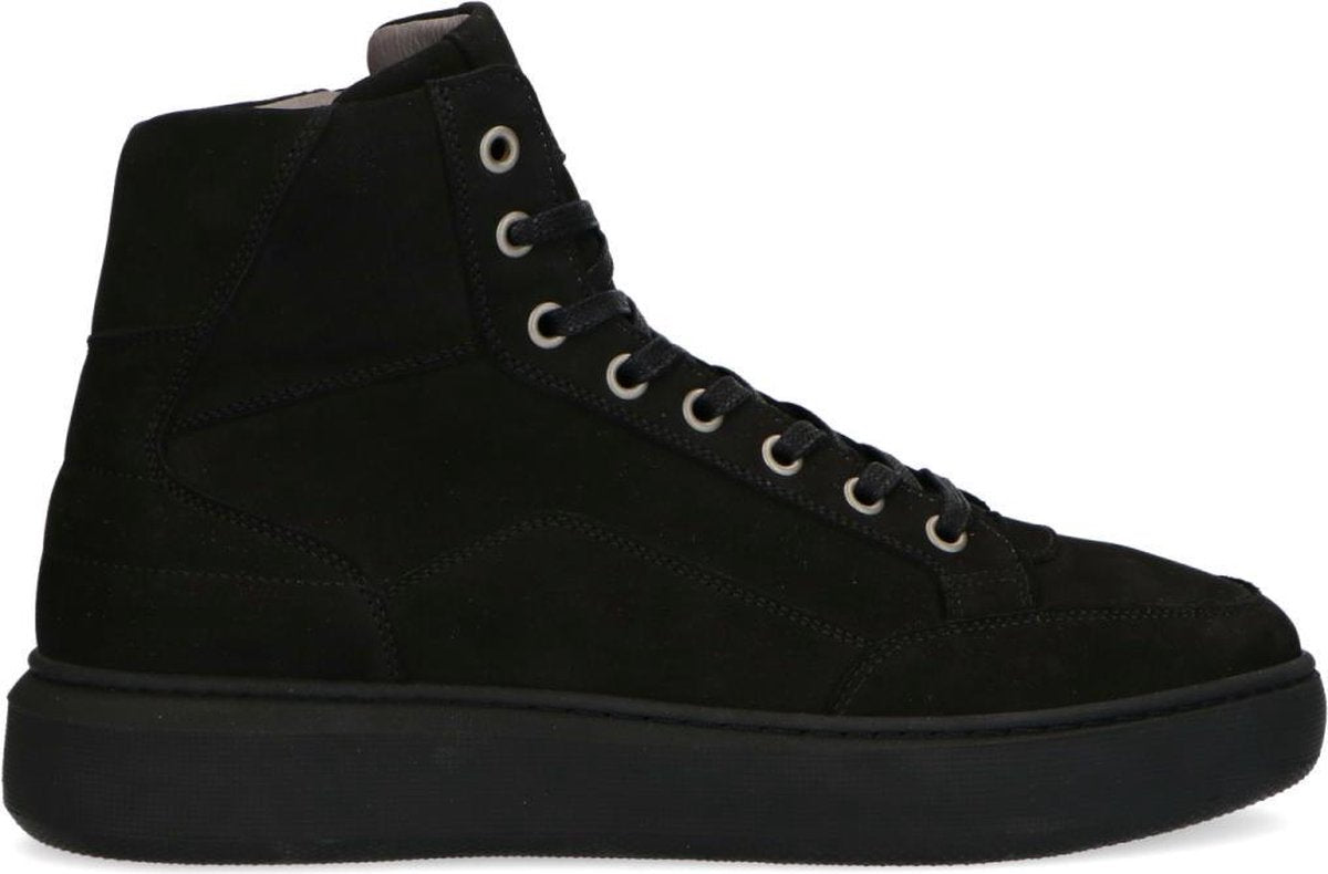 Manfield - Heren - Zwarte hoge nubuck sneakers - Maat 44