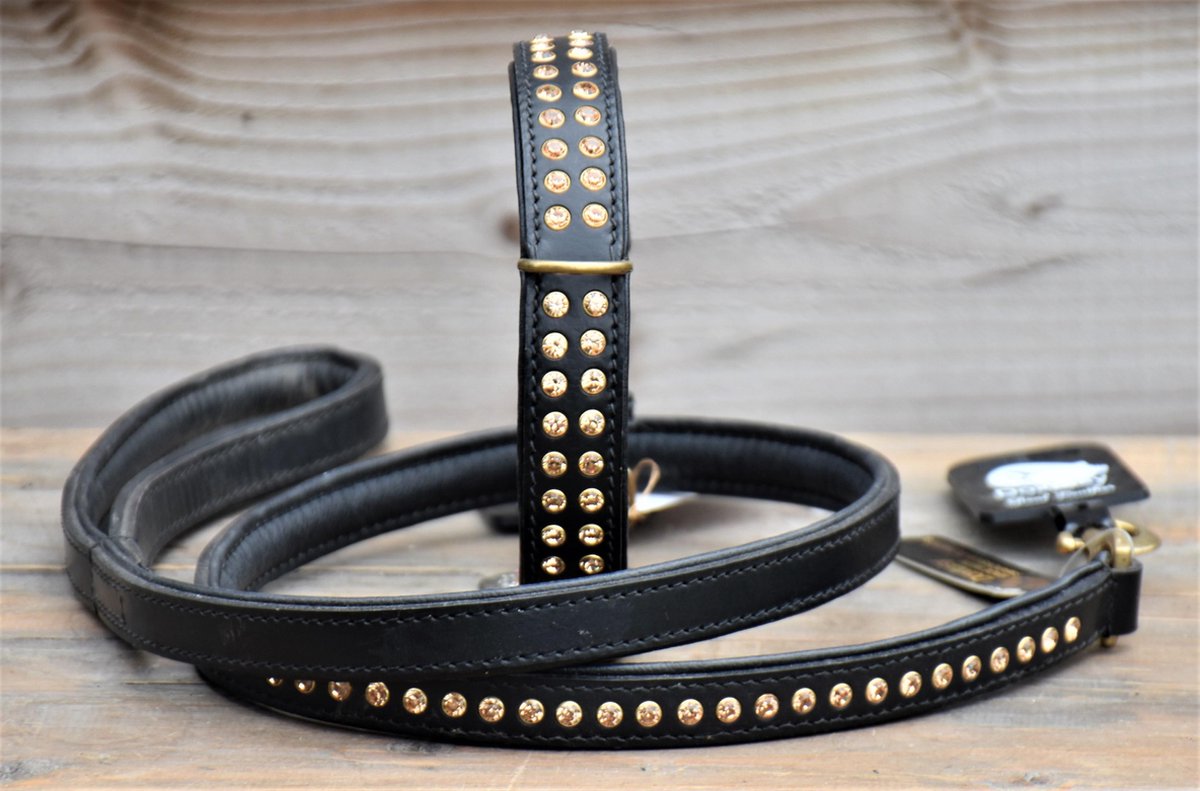 SWAROVSKI BLACK/GOLD HALSBAND 60 X 3 CM + LIJN