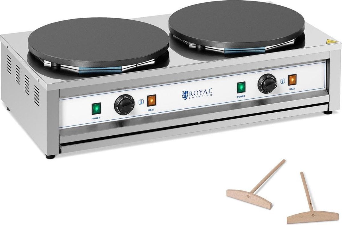 Royal Catering Pannenkoekenmaker - 2 verwarmingsplaten - 2 x 400 mm - 2 x 3.000 W