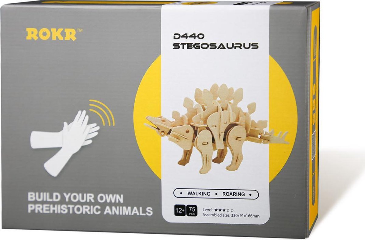 Robotime Stegosaurus D440 modelbouwpakket dinosaurus die kan brullen en lopen