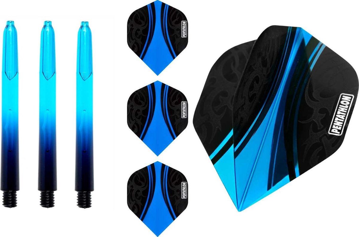 ABC Darts Flights Pentathlon - Dart flights en Medium Dart Shafts - Blauw - 3 sets