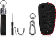 kwmobile autosleutelhoes voor Audi 3-knops autosleutel - Hoesje van imitatieleer in zwart / rood - Carbon design