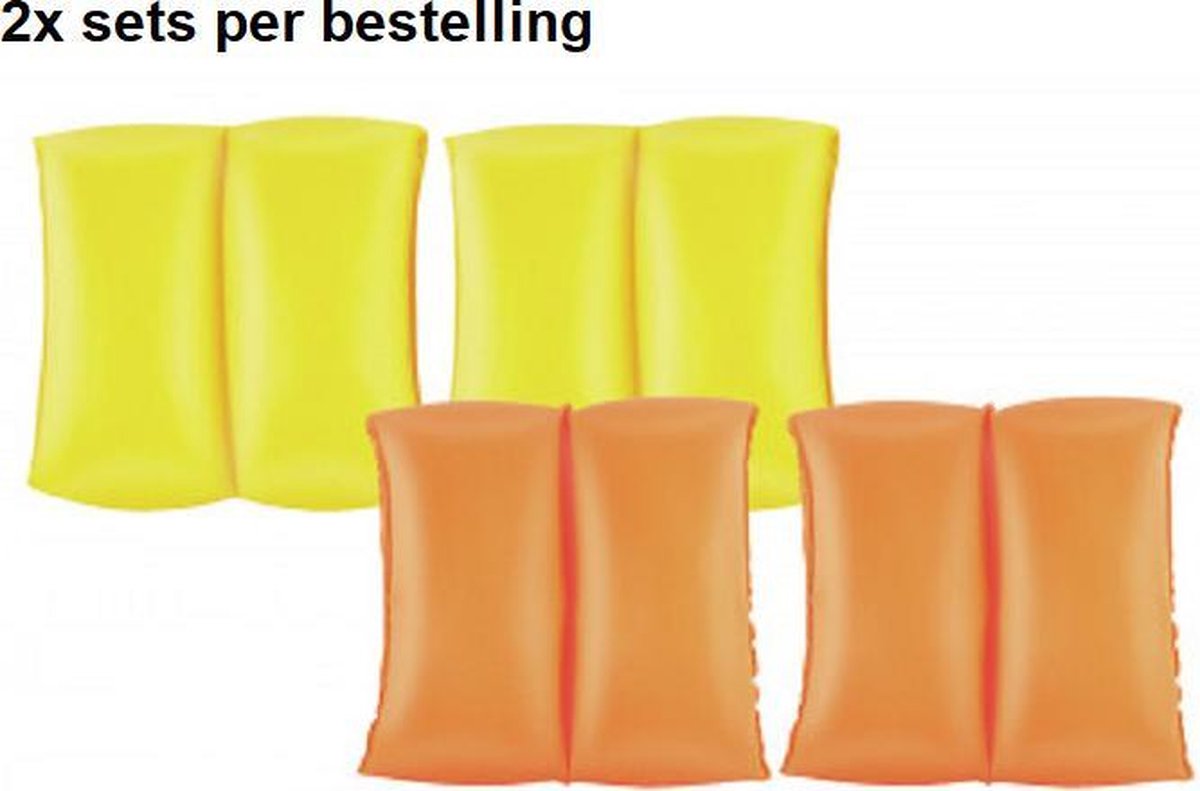 Bestway watervleugels 20cm x 20cm - 2 kleuren - Geel en Orange - 2x sets zwembandjes - drijfbandjes - voor de leeftijd 3 - 6 jaar oud