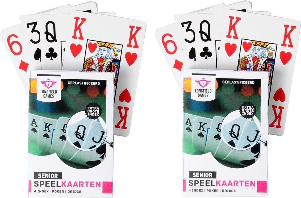 6x Senioren speelkaarten plastic poker/bridge/kaartspel met grote cijfers/letters - Ideaal voor oudere mensen/slechtzienden - Kaartspellen - Speelkaarten - Pesten/pokeren