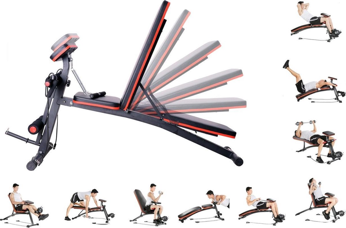 Fitnessbank - Fitnessbank verstelbaar - Halterbank - Buikspierbank - Beentrainer - Fitness - 153 x 53 x 102 cm