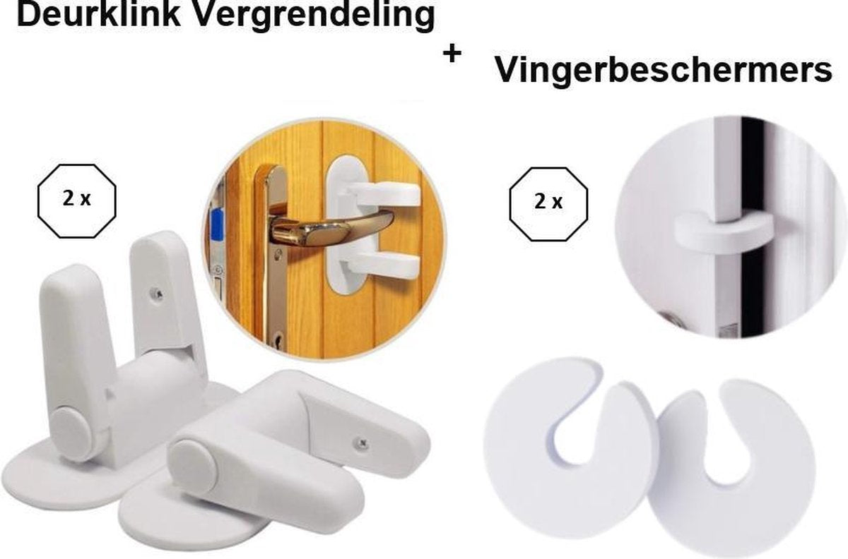 Deurklink Vergrendeling Kinderen - Deurklink Vergrendeling - Baby en Kind Veiligheid - Kinderslot Deur - Ook Voor Huisdieren – Deurbeveiliging x 2 Stuks Wit + Vingerbeschermers – Deurstopper Foam - Dubbeldik 28 mm - Sterke Deurklem x 2 Stuks Wit