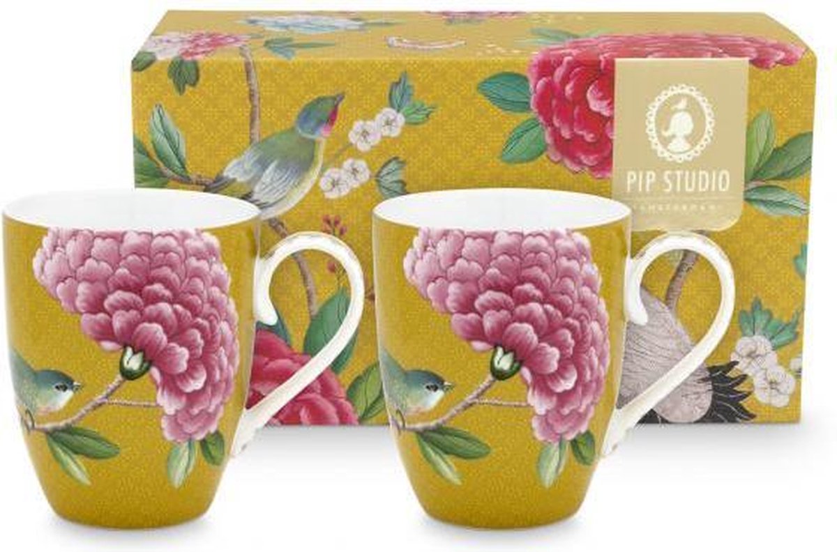 Pip studio cadeauset van 2 mokken 350ml blushing birds geel