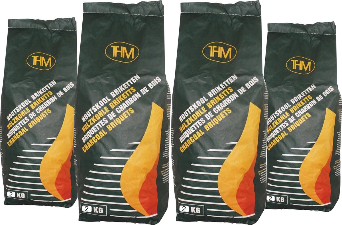 4X houtskoolbriketten van 2 KG - 4  zakken houtskoolbriketten - Barbecue - BBQ - 4 Stuks