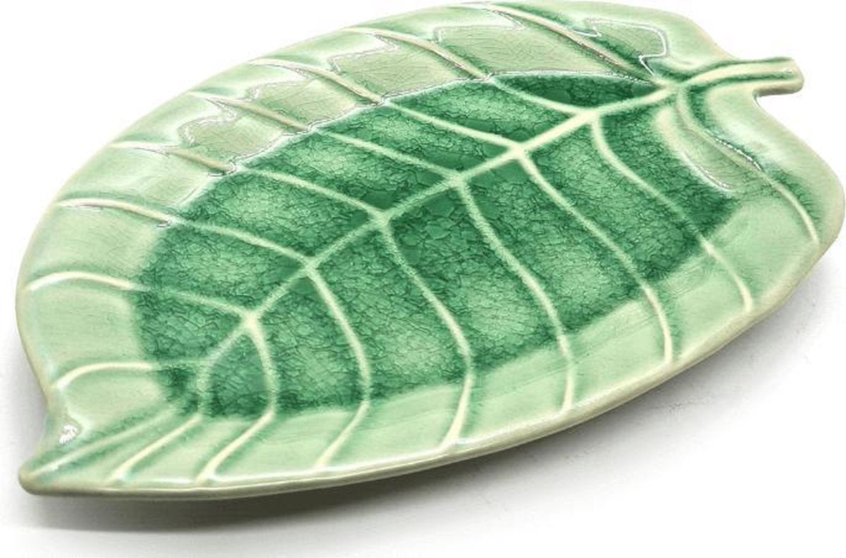 Presenteerschaal - Tapasschaal - Hapjesschaal - Snackschaal -  Bladvormige schaal groen 28 cm (2 stuks)