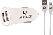 Mobilize Car Charger Dual USB 2.4A + 1m Micro USB Cable White