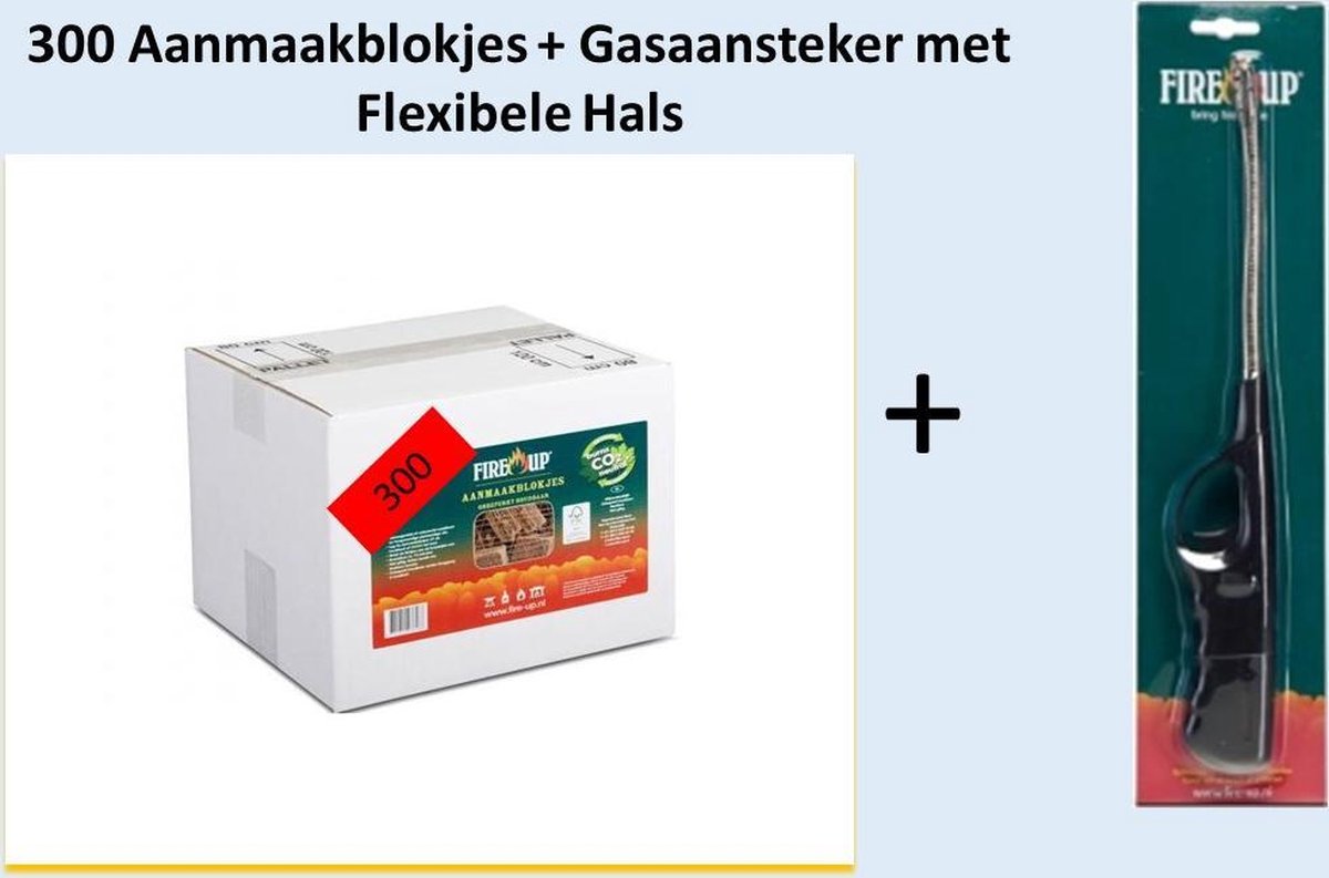 Fire- Up 300 Aanmaakblokjes + Opvulbare Turbo Gasaansteker met Flexibele Hals