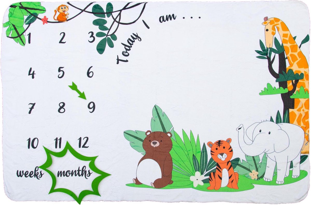Mijlpaaldeken Baby Inclusief Frames 100 x 150 CM Fleece Foto Herinneringen Babydeken Milestone