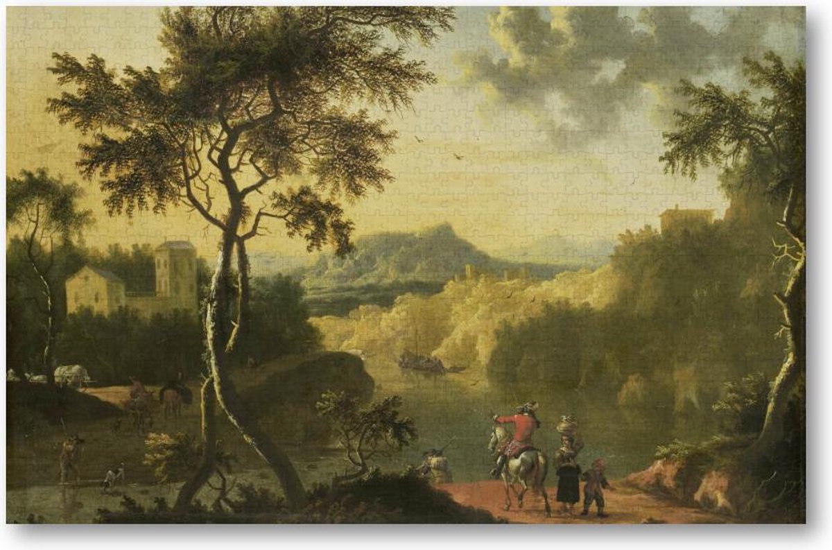 Italiaans landschap met reizigers - 1000 Stukjes puzzel voor volwassenen - Timotheus de Graef - Meesterwerken