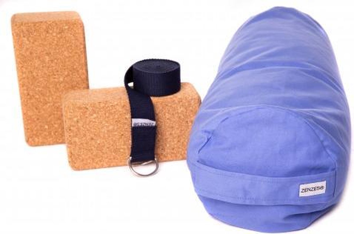 Zenzes PRO bolster met yogariem en 2 yogablokken - licht blauw