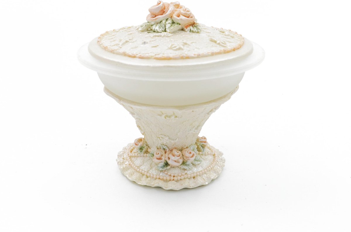 Polyresin Suikerpot - Wit Met Roze Rozen - Ø14cm