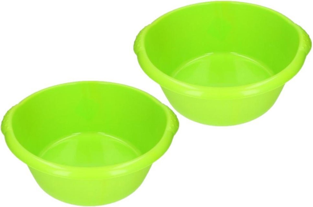 2x stuks ronde afwasteil / afwasbak groen 15 liter - camping / handwas afwasteilen