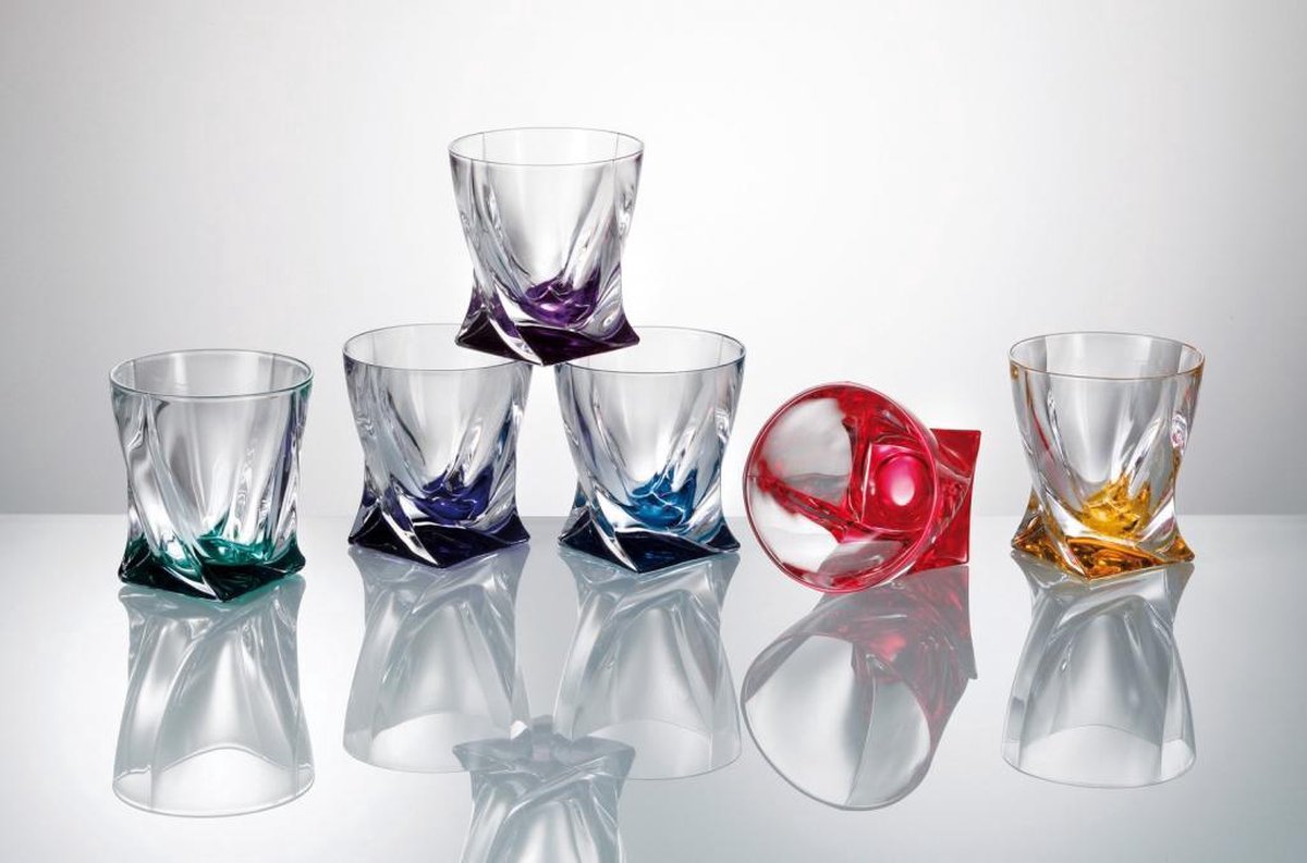 QUADRO kristallen whisky glazen in KLEUR - 6 stuks