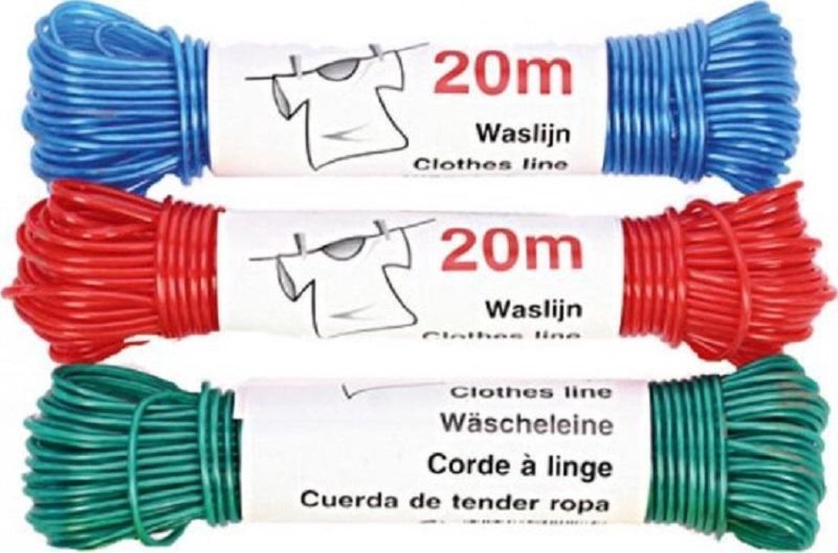 drooglijn Waslijn wasdraad gekleurd 20m