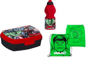 Hulk gymzak (44 cm - 38 cm) + Marvel Avengers brooddoos (17 cm - 13 cm - 6 cm) + Drinkfles (18 cm hoog - 400 ml)