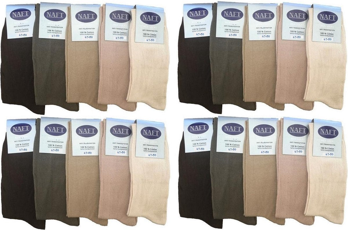 Naft 100% katoenen heren sokken 20 paar beige assorti kleuren maat  47/50