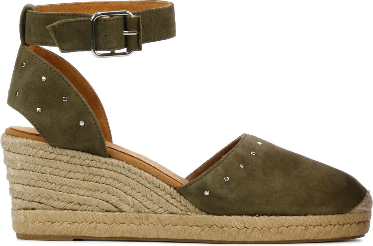 Unisa Vrouwen Suède Espadrilles / Damesschoenen Plateauzool Hoogte 6 - 6.5 cm Gesp sluiting -  Cliver - Groen - maat 36