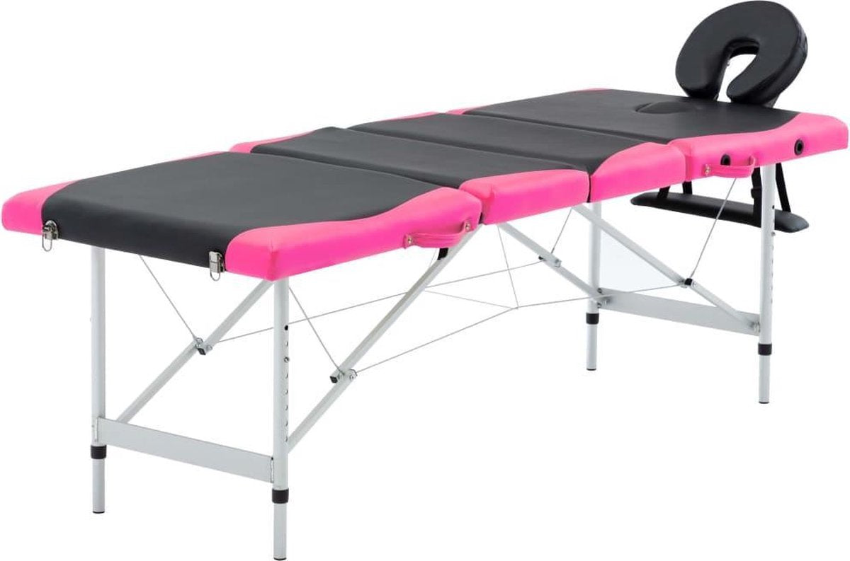 Medina Massagetafel inklapbaar 4 zones aluminium zwart en roze
