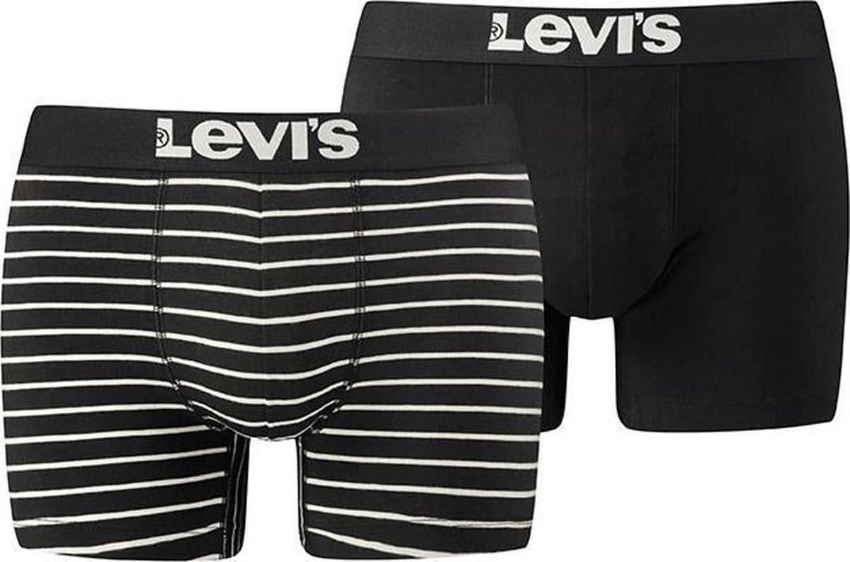 Levi's - Heren - 2-pack Vintage Stripe Boxershorts Grijs Melange - Zwart - XXL