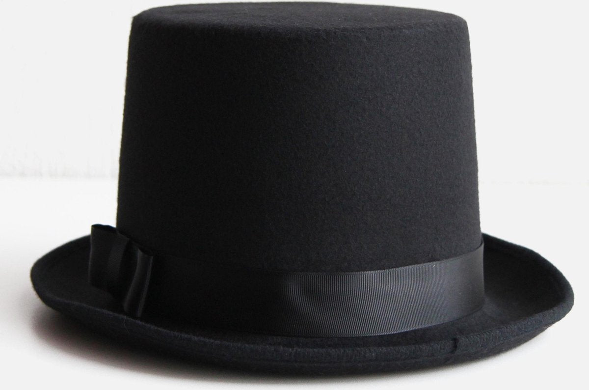 Hoge hoed zwart steampunk tophat - one size - maat 59 60 61 62 - met elastieken band - zwarte heren dames