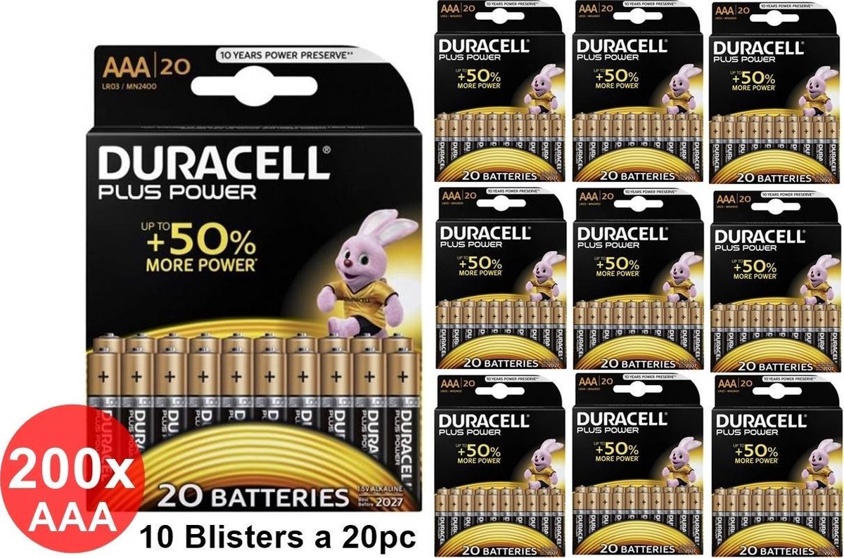 200 Stuks - Duracell LR03 / AAA / R03 / MN 2400 1.5V alkaline batterij