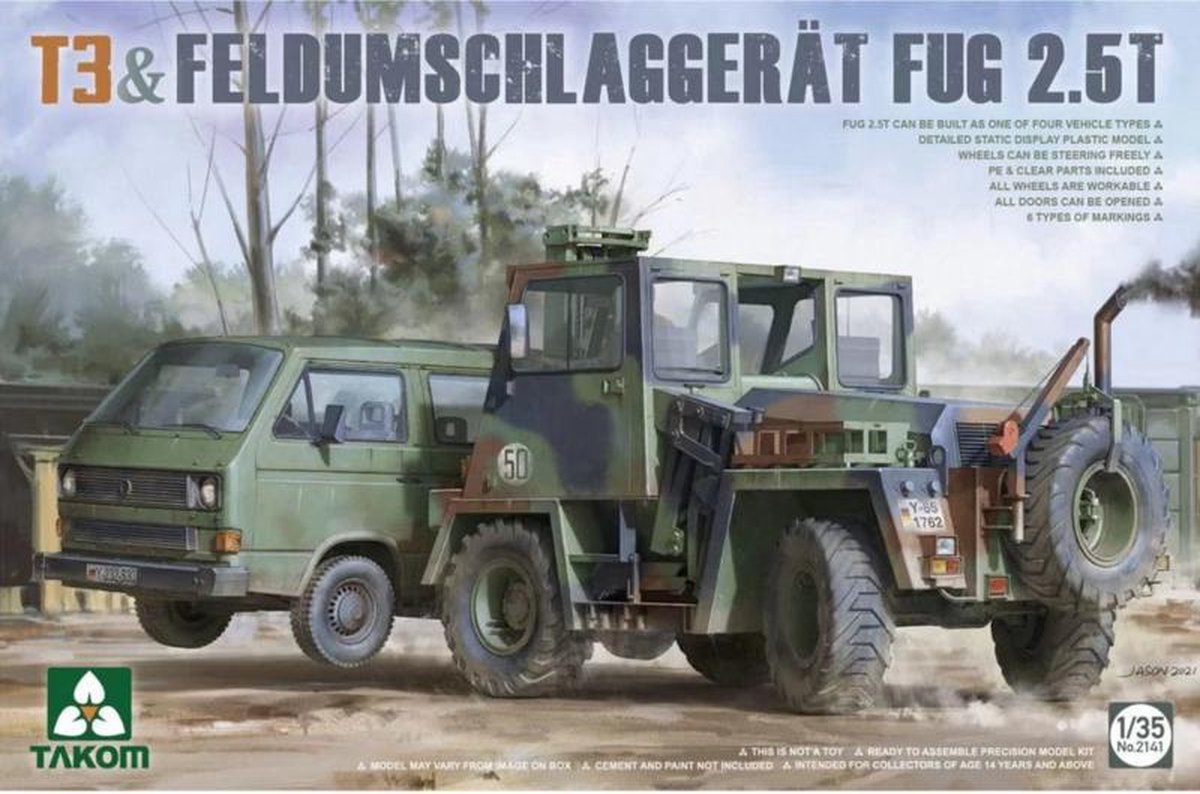 1:35 Takom 2141 Volkswagen T3 & Feldumschlaggerat Fug 2.5t Plastic kit