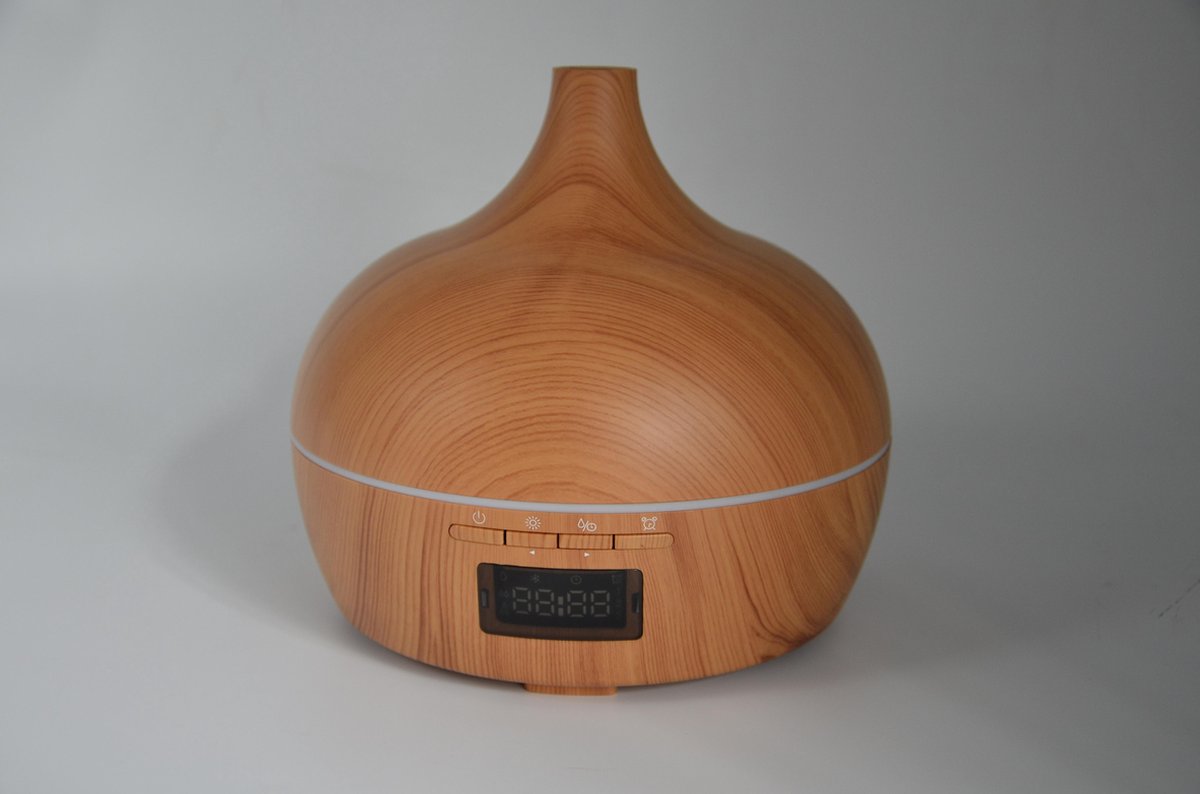 Devacieux Aroma Diffuser - Digitale Klok - Bluetooth Speaker - Luchtbevochtiger Aromatherapie - 500 ML - Lichthout