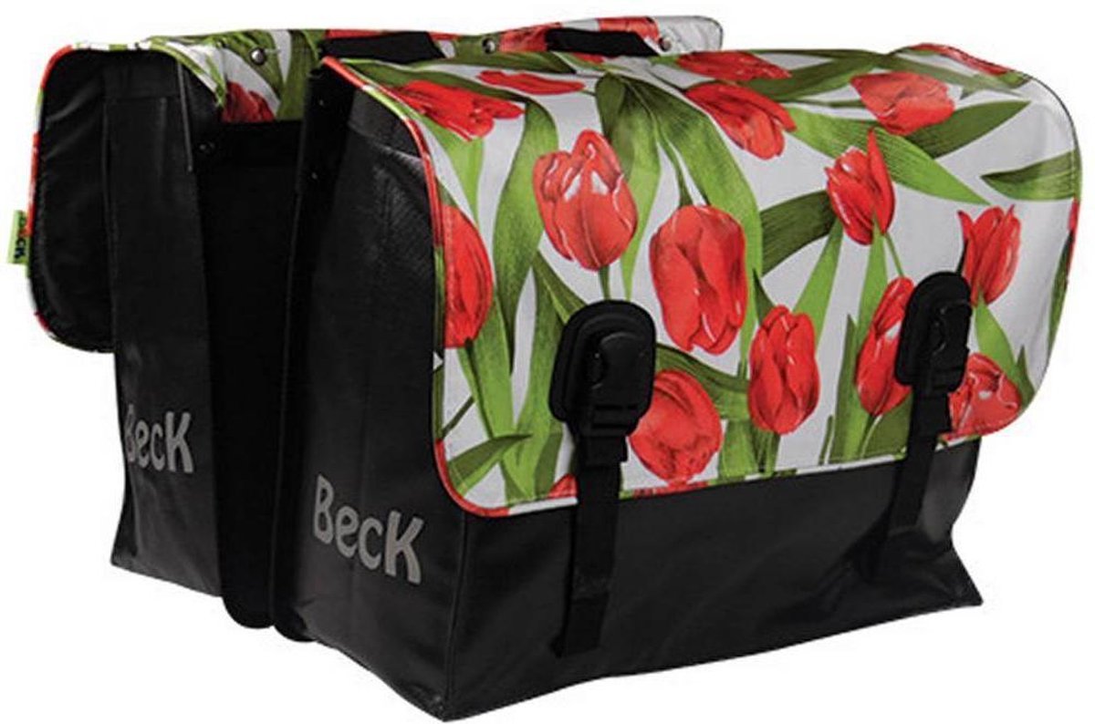 Beck Type Classic - Dubbele Fietstas - 46 l - Zwart/Tulpen