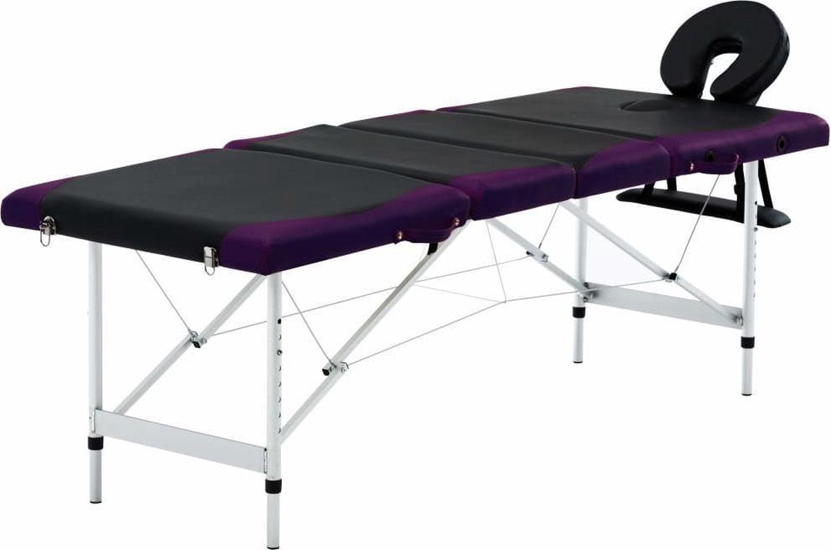 Medina Massagetafel inklapbaar 4 zones aluminium zwart en paars