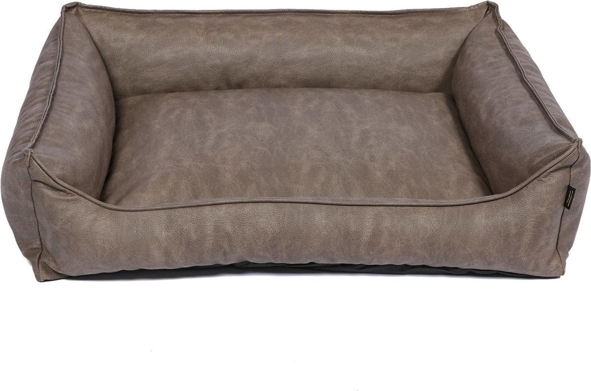 snObbs Buffalo M Hondenmand - Hypoallergene Hondenbank - Makkelijk Schoon te Maken Hondenkussen – Lederlook Design Hondenbed – 90 x 70 x 24 - Bruin