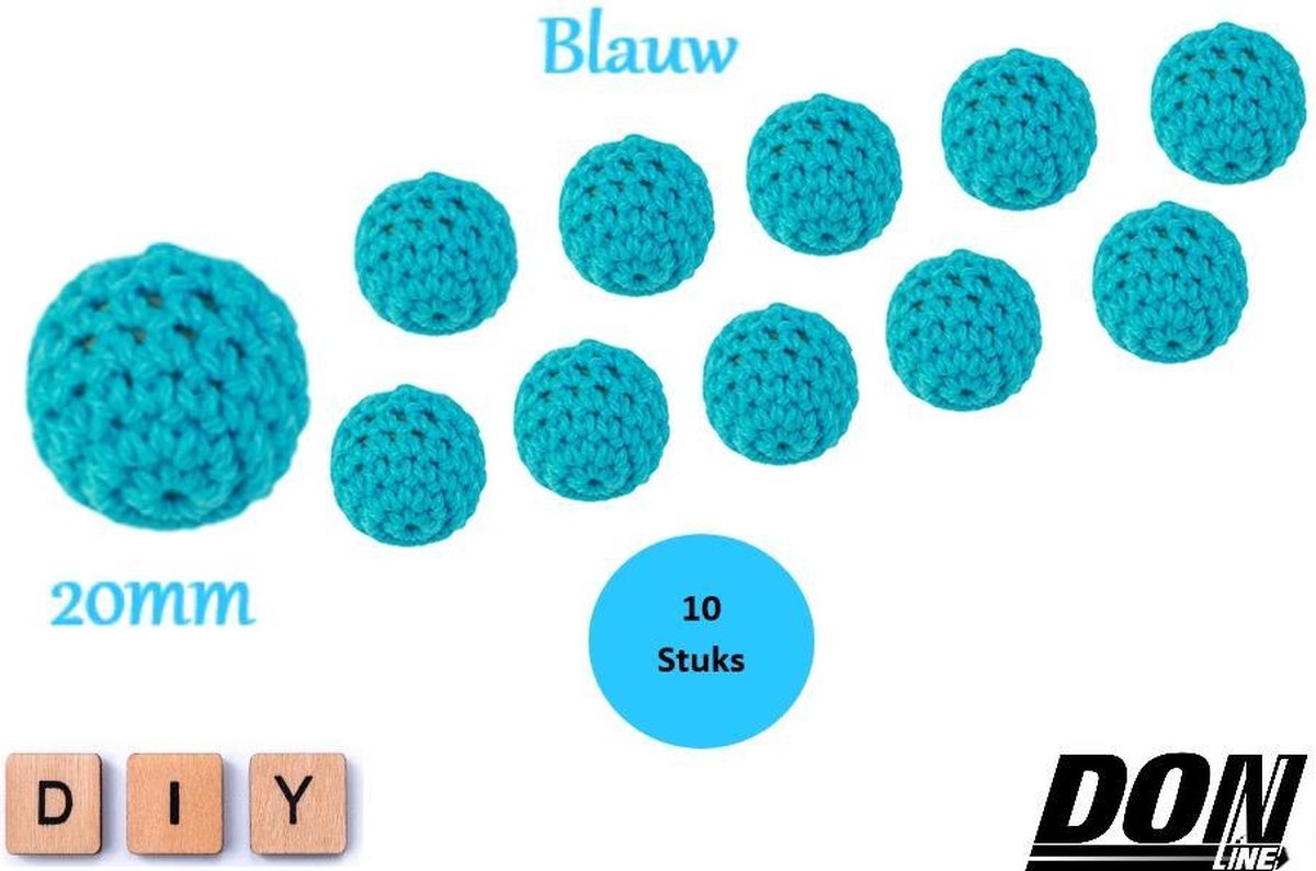 DONLINE – Blauw Ronde Gehaakte DIY Houten Kralen 20mm met 4mm gaatje - Houten Gehaakte Kralen - Speenkoord Kralen - Kralen baby - Rijgkralen – Kralen rijgen - Speenkoord Maken – Hobby Kralen – DIY Gehaakte Kralen – Crochet Wooden Beads