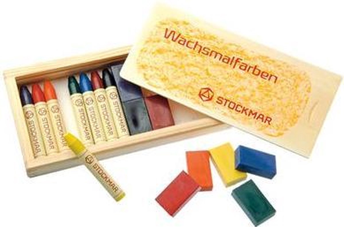 Stockmar combi 8 stiftjes + 8 blokjes houten kist