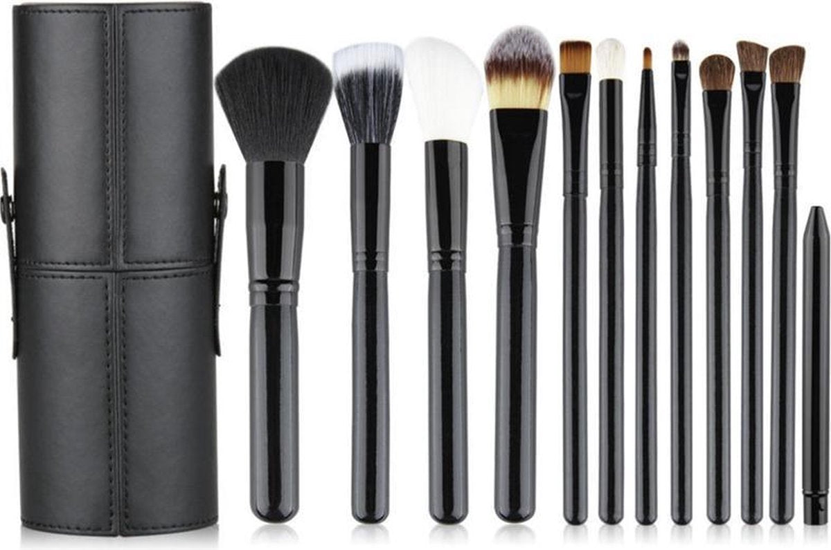 Evvie 12-delige make-up kwasten set in luxe koker - zwart